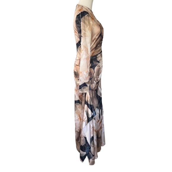 AKNVAS Houston Dress Floral Neutral Multicolor Cream Navy Brown‎ Size 0 - Picture 4 of 13
